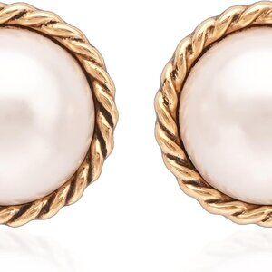 Gold Pearl Earrings Studs Women's Faux Gold Plated Classic Retro Elegant